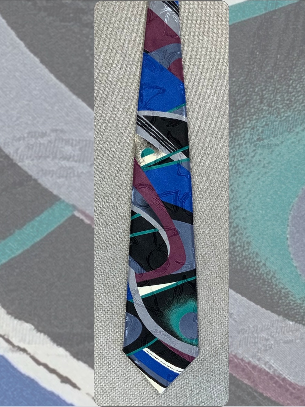 Abstract Geometric Color Block Necktie Cobalt Teal Plum Norseman Vintage Tie